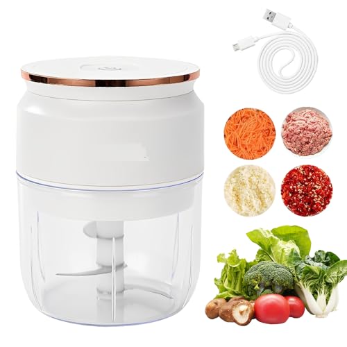 KUWUNG Picadora Electrica, 300ml Picador de Verduras Electrica con USB Cable de Carga, Picador Ajos Electrica,Trituradora de Alimentos Multifuncional para Carne, Cebolla, Ajo, Verduras, Fruta