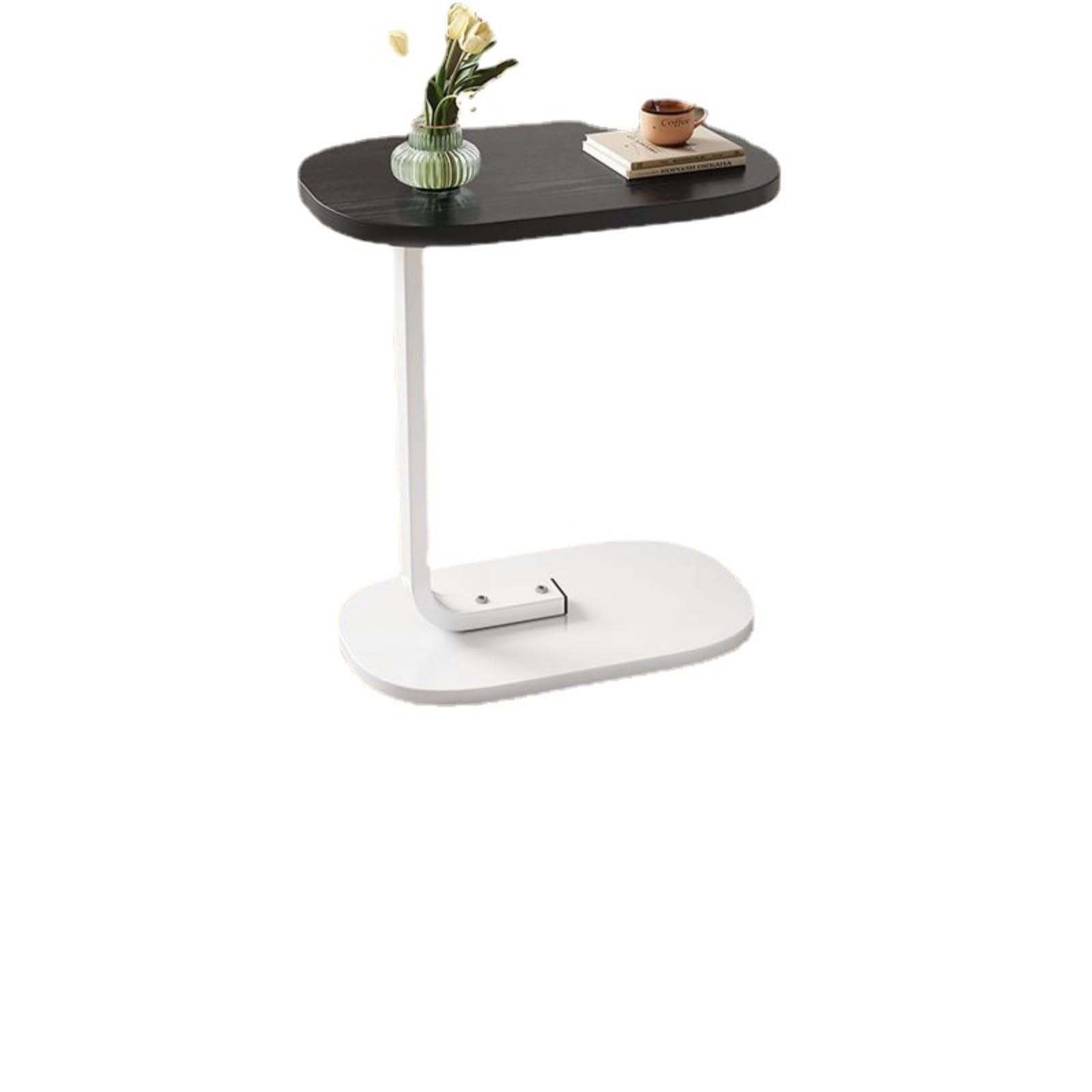 Nuyoah C-shaped Sofa Mobile Side Table, End Table with Storage Bag and Roller, C-shaped Small Side Table, Sofa TV Tray Table, Living Room, Bedroom, Bedside (Black+White Frame)