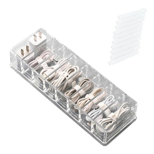 Boîte de rangement câbles transparente sur le bureau pour un espace de télétravail ordonné