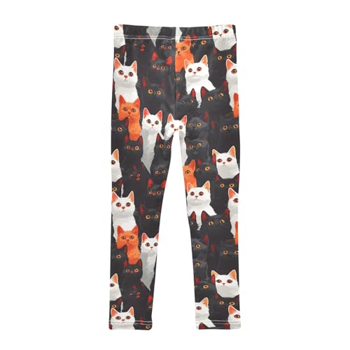 Cat on Black White Q Girls Leggings Athletic Pants Tights Stretch Bottom2