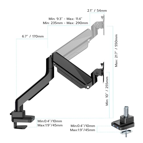 Image of Heavy Duty Single Monitor Mount for 13 inch-49 inch Curved Screens with USB, Black