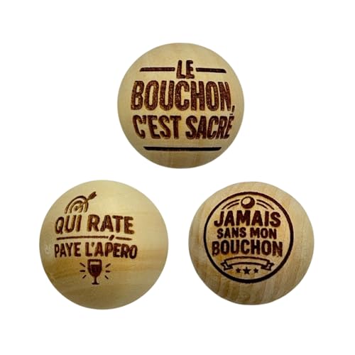 THE REPLICANT Lot de 3 Cochonnets de Pétanque en Bois Poli avec Message (P’tit Bouchon)