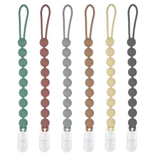 MINMUNJIU Silicone Pacifier Clips for Boys, 6 Pack One Piece Soft Flexible Binky Clips Pacifier Holder Clip for Boys, Fits Most Pacifiers Baby Newborn Essentials