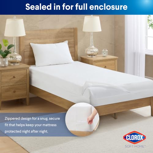 Clorox Waterproof Fitted Mattress Protector, Waterproof Vinyl, Durable Fitted Spill & Stain Protection Zippered Enclosure Twin Size - White (9" Depth) by Clorox - Used condition - Image 7