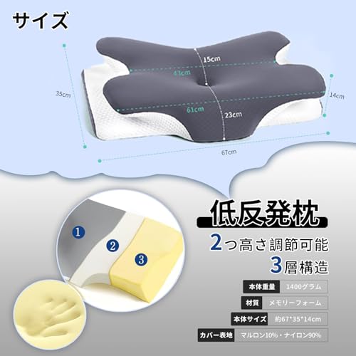 【日本企業販売】 TOUMON 枕 首が痛くならない 人体工学デザイン 睡眠 まくら 低反発枕 よく 眠れる 安眠枕 高 横向き寝 快眠枕 pillow 立体構造 硬め 洗える枕カバー 誕生日/クリスマス プレゼント (× 2) [5]