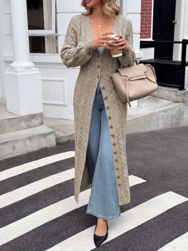 Image of Saodimallsu Womens Long Duster Cardigans Button Down Maxi Sweater Dress