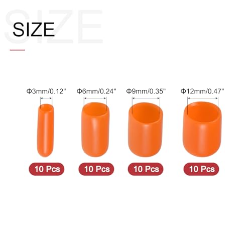 Image of uxcell 40pcs Round Rubber End Caps 1 /8 inch 1 /4 inch 3 /8 inch 1 /2 inch Orange Vinyl Cover Screw Thread Protectors Assortment Kit(3mm 6mm 9mm 12mm)