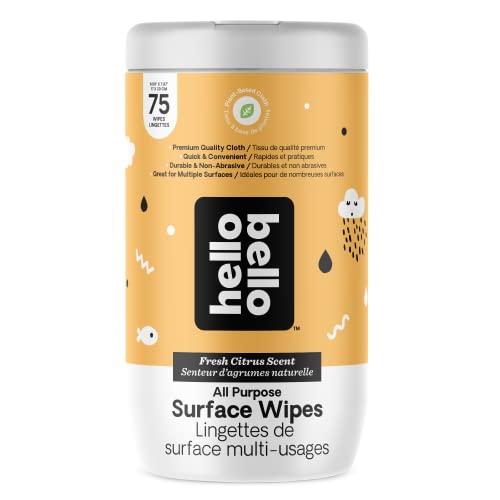 Image of Hello Bello All Purpose Surface Wipes, Durable Plant Based Cloth, Vegan and Cruelty-Free, Fresh Citrus Scent, 75 Count