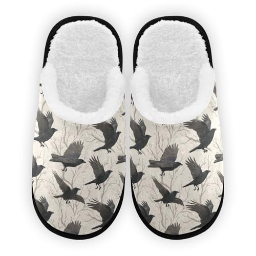 Retro Gothic Black Bird Slippers For Women Men Soft Memory Foam Non-Slip Gothic Winter Indoor House Shoes Travel Slipper
