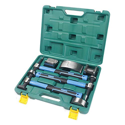 TOWAY Juego de Tases y Martillos 7 Piezas, Juego de Herramientas de Reparación de Carrocería Profesional con Mangos de Fibra de Vidrio para Chapistas 454230