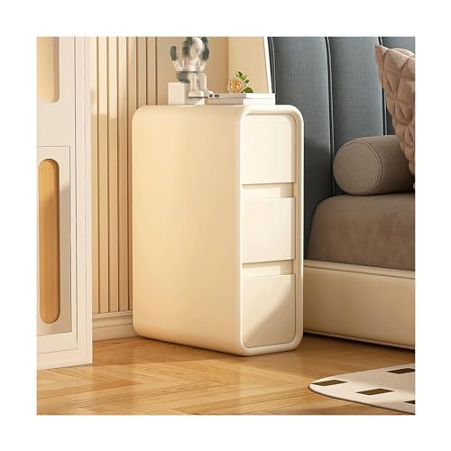 JITEM Table de Chevet étroite à 3 tiroirs avec revêtement en Cuir Microfibre, Table de Nuit Ultra étroite, Table d'appoint en Bois Massif, Armoire de...