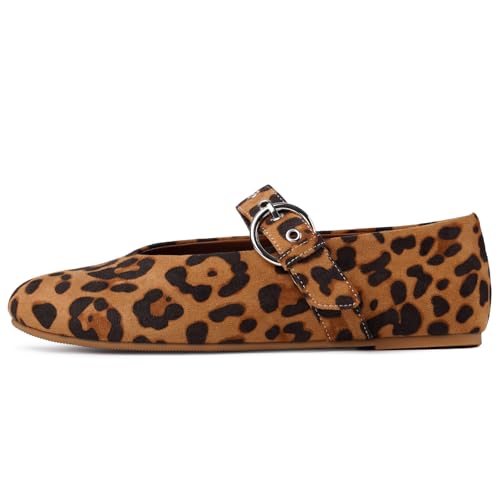 Image of Gothictor Women's Mesh Ballet Flats Round Toe Leopard Mary Jane Shoes Women | Cushioned Comfort, Easy to Style, Buckle Strap, Cheetah Print, Ballerina, Breathable, Wide Width, Non-Slip, Dressy Casual