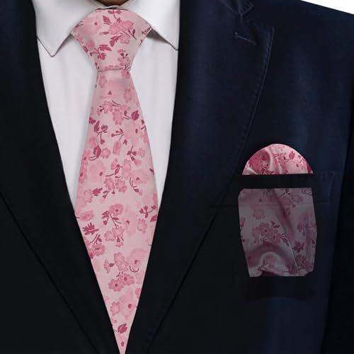 Image of Mantieqingway Floral Ties for Men, 3pcs /set Neck Tie Pocket Square Holder Set for Wedding Business Prom Party Usual