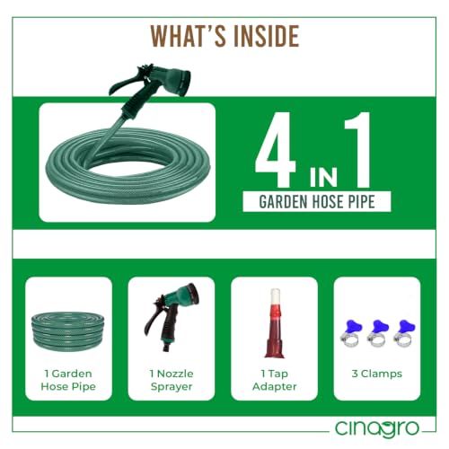 Image of Cinagro 30 Meter, 0.5 Inch, 3 Layer Braided PVC Garden Hose Pipe, Green