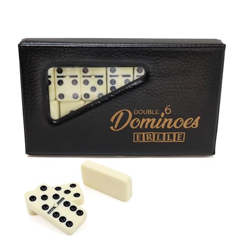 ERLLE - Premium Double 6 Dominoes Set, Classic Domino Game with Vinyl Case, Tiles for Adults & Kids, Mexican Train & Family Game Night