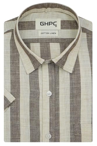 Image of GHPC Cotton Linen Striped Half Sleeves Regular Fit Formal Shirt for Men