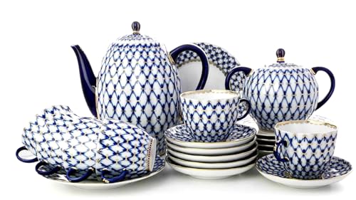 Lomonosov Porcelain Coffee Set Tulip Cobalt Net 20 pc for 6 persons