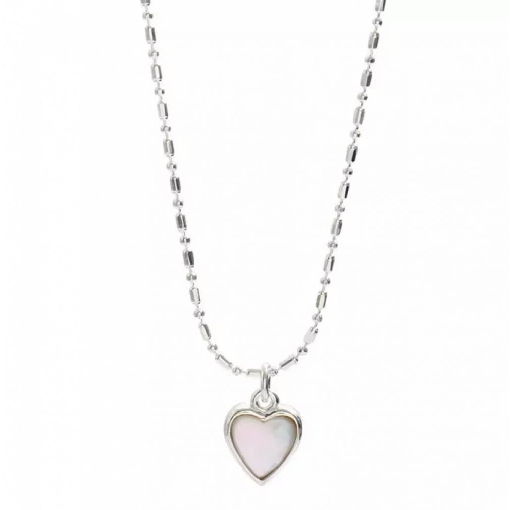925 Collar de corazón de Concha de Plata esterlina para Mujeres Collar de Cadena de Cuentas