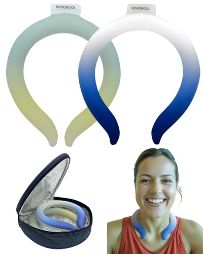 2 Pack Neck Cooling Tube with Insulated Bag - Reusable Ice Ring Neck Cooler Indoor Outdoor - Relief for Summer and Hot Flashes - Wearable Ice Ring Freezes Under 64℉(Blue+Yellow)