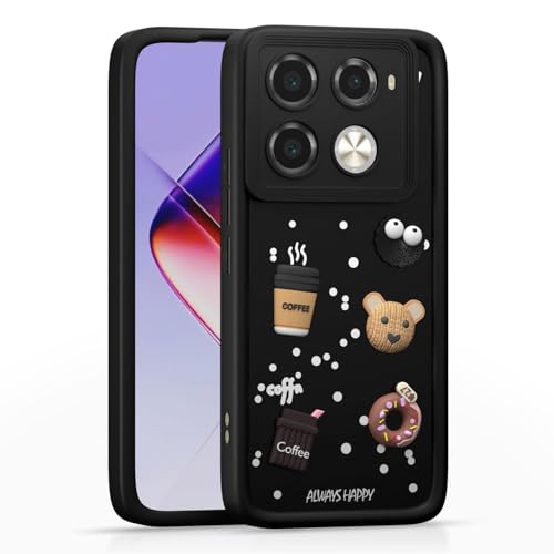 Image of Bintage Cute Fun Taddy Cartoon 3D Ball Bear Milk Donut Coffee Cup Silicon Case Full Body & Camera Protection Back Cover Compatible for Infinix Note 40 Pro+ 5G - Black