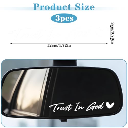 Image of 3X Trust in God Rear View Mirror Sticker, Rearview Mirror Decal with Heart Car Window Decals Self Affirmations Car Mirror Stickers for Women Water Bottle Laptop Accessories Gifts(White)