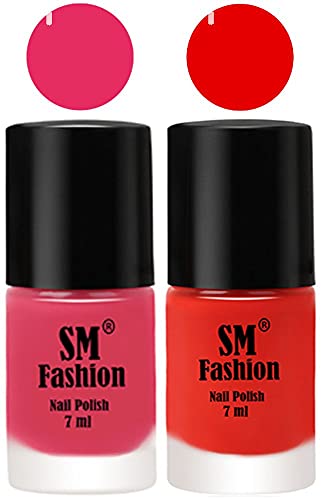 Image of Long Lasting Nail Polish | Nail Paint Combo 7 ml Each) - Set of 2 Dark Rose Pink-Fire Orange