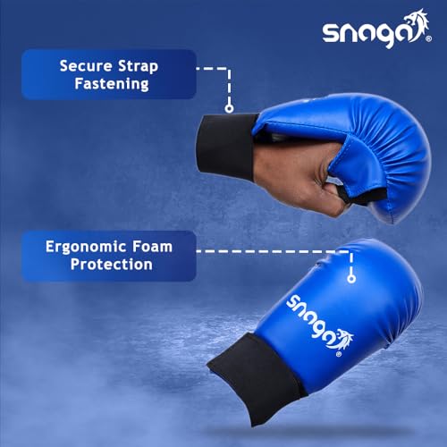 Image of Snaga Moulded Karate Gloves, Punching Bag Glove for Training, Foam Padding, Elastic Hook & Loop Wrap Around Strap, Gloves for Better Protection, Performace and Comfort. (Blue, L) (14 + Years Old)