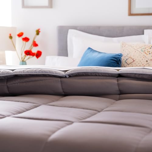 Image of Linenspa Reversible Down Alternative Comforter and Duvet Insert, California King - All-Season Comforter with Box Stitch and 8 Duvet Loops - Bedding for Kids, Teens, and Adults - Stone / Charcoal