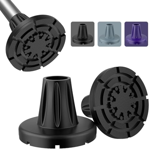 supregear Crutch Tips 7/8 in (22 mm), Anti-Slip Rubber Tips All Terrain, Heavy Duty Extreme Grip Replacement Feet Caps for Walking Stick, Wide Crutch Accessories Base with Metal Insert, 2-Pack, Black