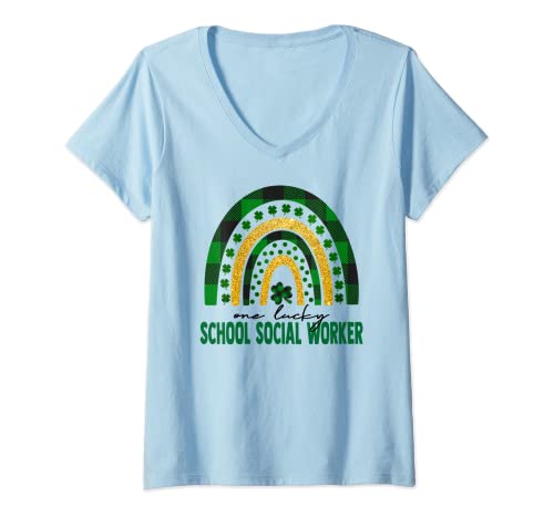 Mujer One Lucky School Social Worker Rainbow St Patricks Day Mujeres Camiseta Cuello V
