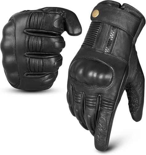RideMaxx Gants de moto en cuir véritable – Gants de moto en cuir noir – Gants de motard pour écran tactile (noir, taille XL)