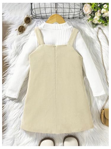 Image of SOLY HUX Toddler Girl's 2 Piece Outfits Mock Neck Long Sleeve Tee and Button Front Overall Dress Set