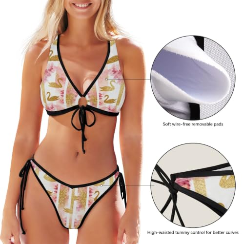 Bikini de cuerda oro rosa traje de baño purpurina mujer 5