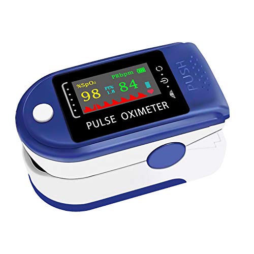Pulsoximeter, KALAOK Saturatiemeter Meting van Hartslag en Zuurstofverzadiging vingerpulsoximeter met OLED-display en one-touchbediening, blauw