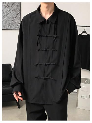 Floerns Men's Chinese Traditional Tang Suit Long Sleeve Frog Button Front Blouse Shirts4