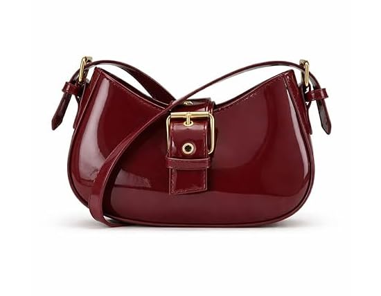 Luxurious Women’s Patent Leather Half Moon Shoulder Bag | Trending Design Handbag with Adjustable Buckle Strap & Golden Hardware Crossbody Purse-image-10