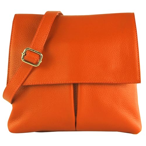 modamoda de T63LEDER - Sac à bandoulière en cuir pour femme - 26 x 25 x 2 cm - Bandoulière réglable - Fabriqué à la main en Italie, Orange, s
