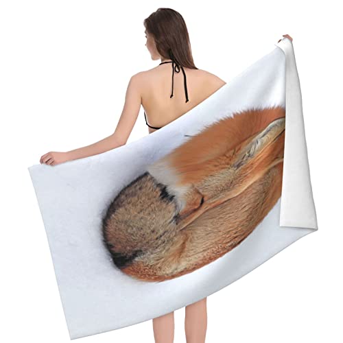 Toallas De Baño Zorro En Hibernación En La Nieve Absorbent Bath Towels Ligera Portátil Beach Towel Repelente Arena Playa Accesorios para Natación, Baño, Sauna, 80X130Cm