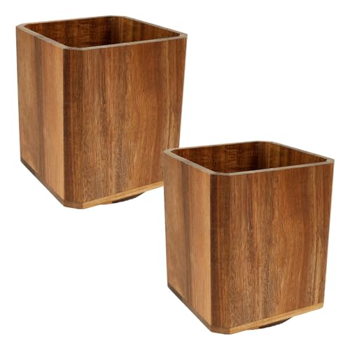 ZFLYCANP 2Pcs Wooden Utensil Holder, 360° Rotating Acacia Wood Crock, Multipurpose Cooking Spoon Spatula Organizer, Rectangular Wooden Kitchen Utensil Holder for Countertop