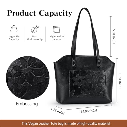 Image of Tote Bag for Women,Large Capacity Straw&Vegan Leather Tote Purses for Women,Shoulder Bags For Daily Travel Work Beach