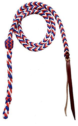 Showman Red White & Blue Nylon Braided 4'.5'' Over & Under Whip with Leather Poppers
