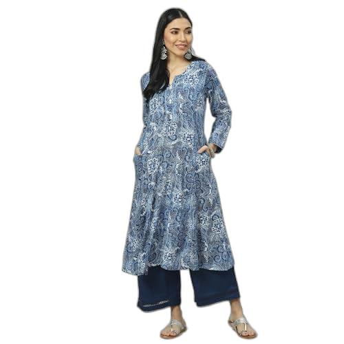 Image of Rangriti Indigo Liva Straight Kurta for Women