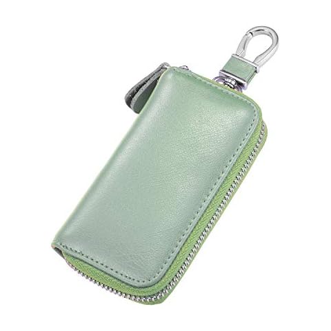 BAKUN Compact Zipper Leather Car Key Case, Key and Card Holder Key Organizer Wallet, with 6 Hooks(LightGreen) Cover