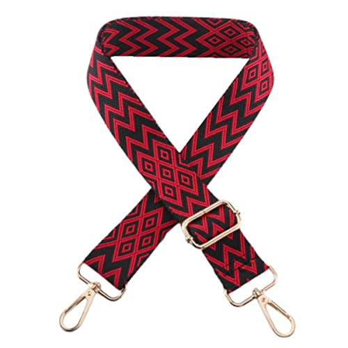 Image of 1pc Extendable Zigzags Jacquard Bag Strap with Clasps Geometric Webbing Belt for Shoulder Crossbag Messenger Bag Replacement (Red Black)