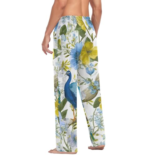 Peacock Spring Floral Pajama Pants for Men Comfort Sleep Lounge Bottoms Straight-fit with Pockets S-XXL4