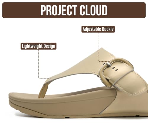 Image of Project Cloud Genuine Leather Women's Sandals - Thong Flip Flops with Plush Soft Insole, Arch Support & Non Slip Outsole - Comfortable Beach & Summer Slides