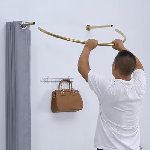 Barra de ducha en forma de U dorada con soporte de pared estable para cortinas 4