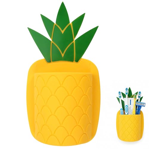 Pineapple Bathroom Toothbrush Holder Silicone Wall Mounted Tooth Brush Suction Cup Organizer for Toothpaste 1 Pack Shower Accessories with Cute Design