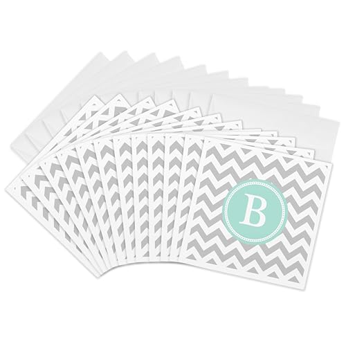 Cartes de vœux lettre B grise et blanche 3dRose lot de 12 papeterie menthe