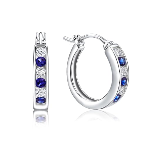 Small Hoop Earrings for Women Hypoallergenic 925 Sterling Silver 18mm Gemstone Huggie Hoop Earrings Annivesary Wedding Jewelry Birthstone Huggy Earrings